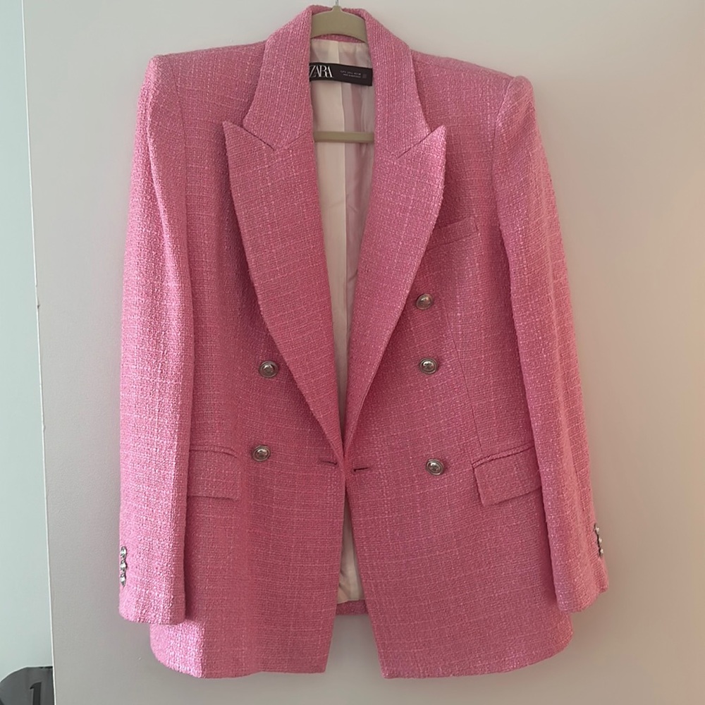 Zara blazer - gorgeous pink tweed. Very on trend bubble gum pink.